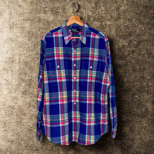 Polo Ralph Lauren Classic Fit Flannel Plaid Workshirt Mens Large L EUC