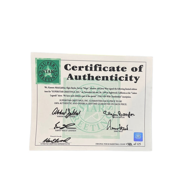 Los Angeles Lakers Forum Floor Signed Jabbar Magic West Baylor 40/125 SSG COA