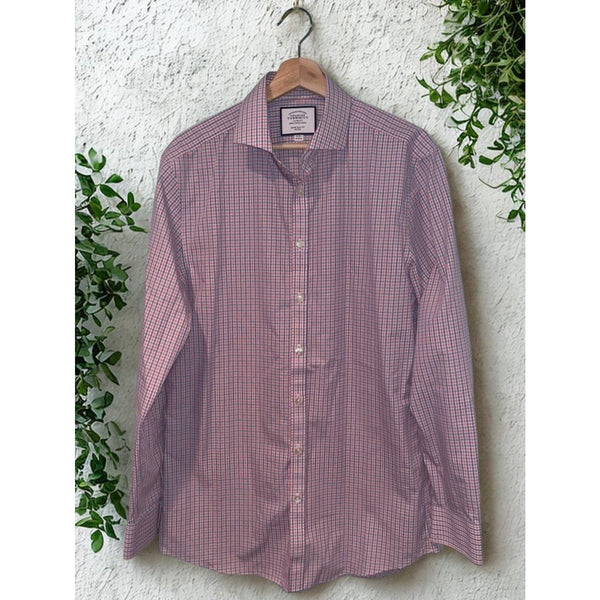 Charles Tyrwhitt Dress Shirt Non Iron Extra Slim Fit Check Men's 16/35