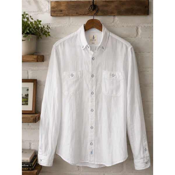 Johnnie-O Mackle Hangin' Out White 100% Linen Button Down Shirt Men's Medium