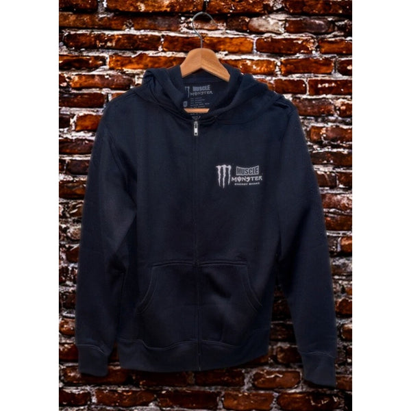 Muscle Monster Energy Shake Hoodie Mens M Black Full Zip Gym Fleece NWOT