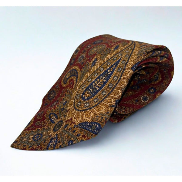 Polo Ralph Lauren Paisley Silk Tie USA Handmade Vintage Burgundy Gold Neckwear