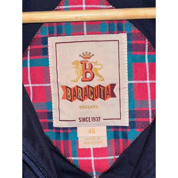 Baracuta G9 Linen Harrington Jacket Blue Fraser Tartan Italy Sz 46 L