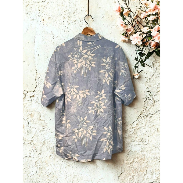 Tommy Bahama Silk Hawaiian Shirt Men’s L Blue Floral Camp Shirt 100% Silk