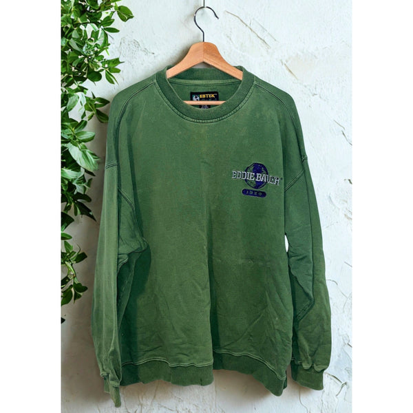 Eddie Bauer EBTEK Crew Sweatshirt Sz L Green 100% Cotton Y2K Gorpcore Vintage