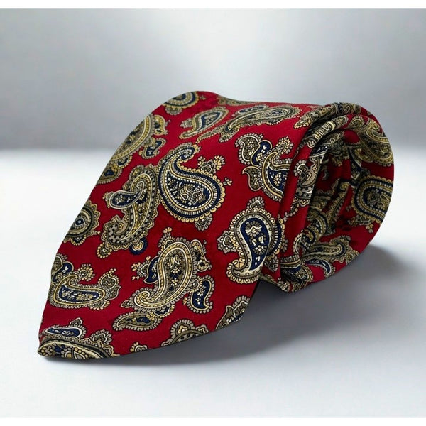 Brioni Silk Tie Red Paisley Handmade Italy Luxury 100% Silk Classic