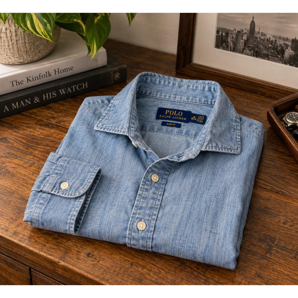 Polo Ralph Lauren Denim Chambray Button Down Shirt Men's 16 40-41 Slim Fit