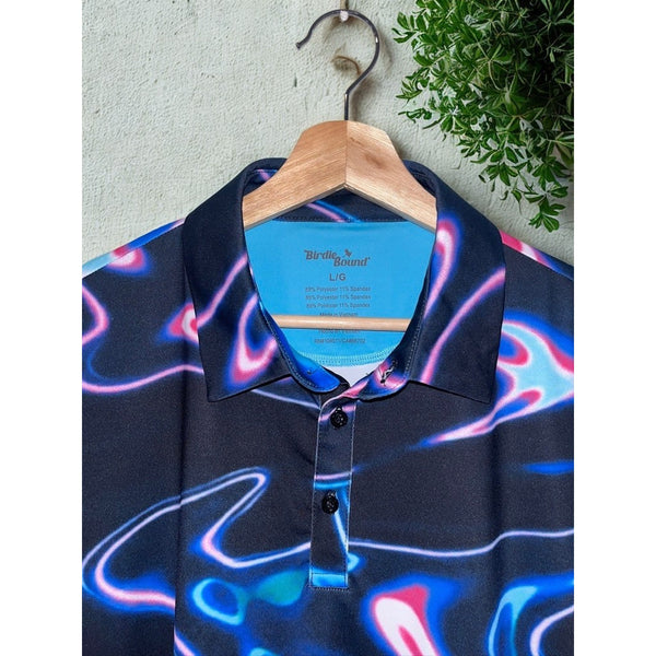 Birdie Bound Polo L NWT Black Dark Chrome Golf Shirt UPF 50 Stretch Performance
