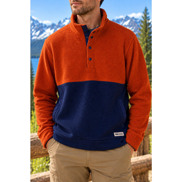 Outdoor Research Trail Mix Snap Pullover II Large Orange Navy Microgrid Fleece