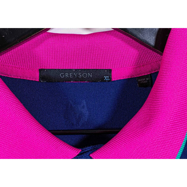 Greyson Polo Shirt Men’s XL Blue Pink Colorblock Stripe Pima Golf Polo