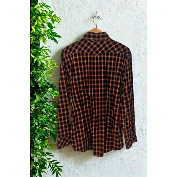 Banana Republic Western Pearl Snap Shirt XL Brown Plaid Vintage Cowboy L/S