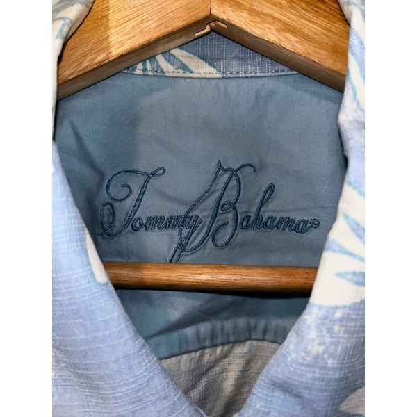 Tommy Bahama Silk Hawaiian Shirt Men’s L Blue Floral Camp Shirt 100% Silk