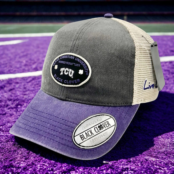 TCU Texas Christian University Horned Frogs Black Clover Trucker Hat NWT