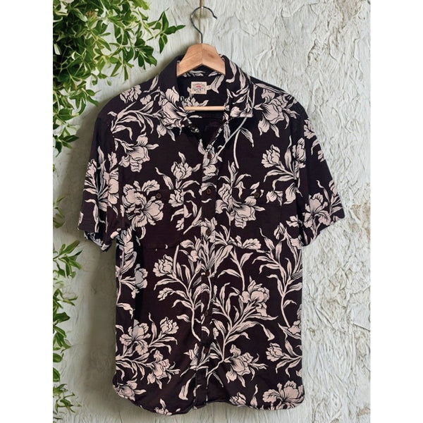 Faherty Short Sleeve Knit Seasons Shirt Men's L Organic Cotton Floral MSRP $130