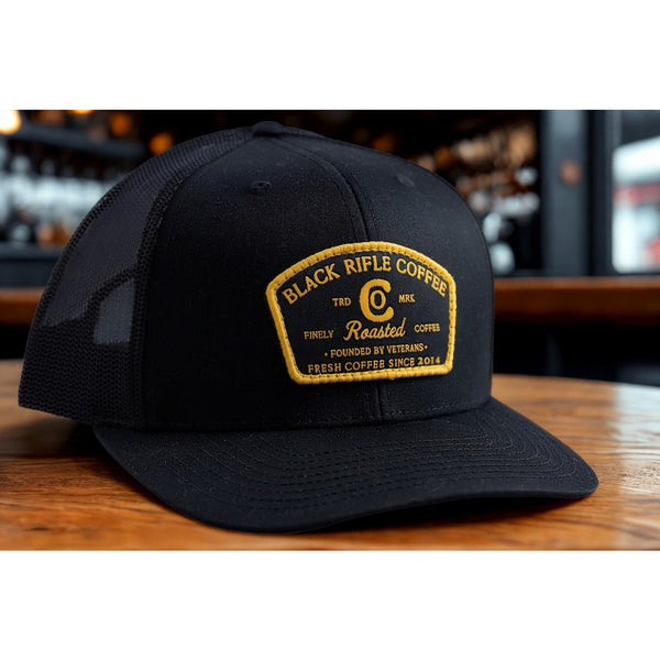 Black Rifle Coffee Company Roasted Trucker Snapback Hat Black BRCC Patch NWOT