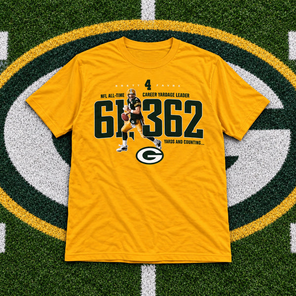 Green Bay Packers Brett Favre 61362 Yards Counting Reebok Shirt Men's S NFL