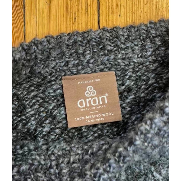 Aran Woollen Mills L Gray Aran Fisherman Sweater Cable Knit Merino Wool Ireland