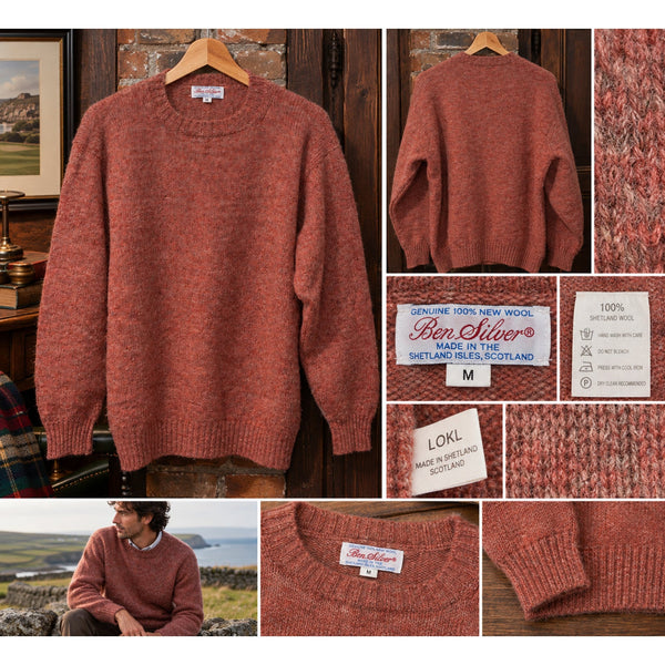Ben Silver Shetland Wool Shag Sweater Sz. M Scotland LOKL Melange Crewneck Vtg.