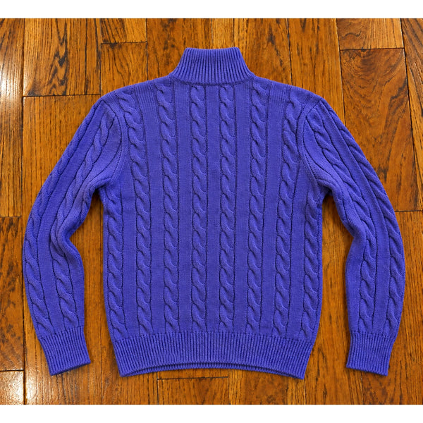 Polo Ralph Lauren Purple Silk Cashmere Cable Knit 1/4 Zip Sweater Sz. M Vintage