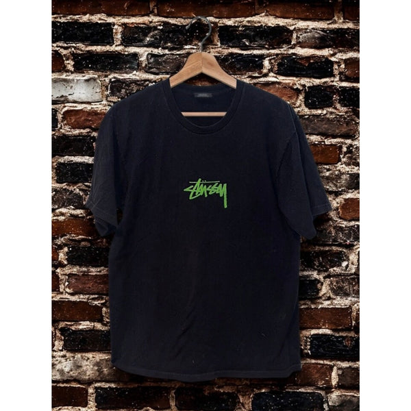 Stussy Logo T-Shirt Black Green Graphic Tee Size M