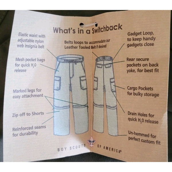 Boy Scouts Centennial Supplex Switchback Pants XL Relaxed Convertible Raw Hem