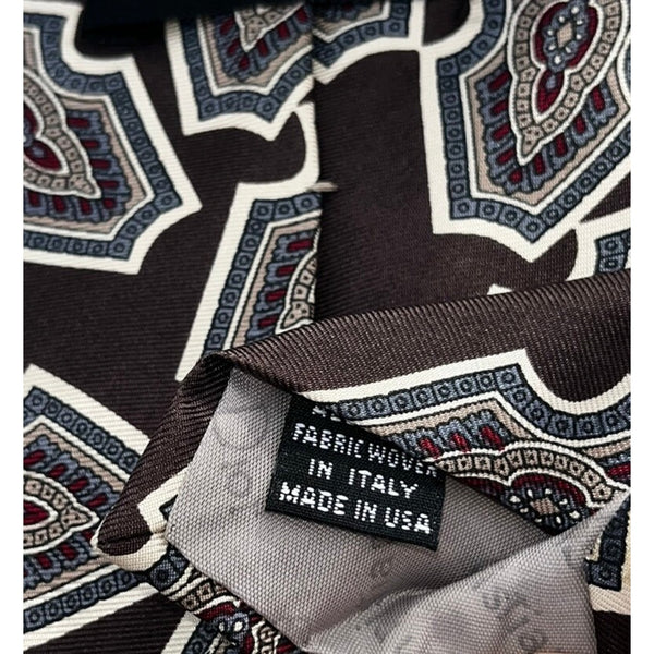 Christian Dior Monsieur Silk Tie Brown Blue Geometric Abstract VTG Italy USA