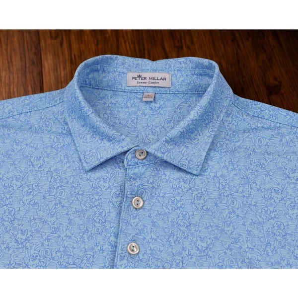 Peter Millar Tillis Polo Blue AOP Caddyshack Spring Brook Country Club Sz. L