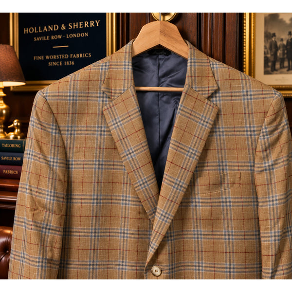 Ben Silver Holland & Sherry Silk Linen Wool Plaid Sport Coat 42L Made in USA