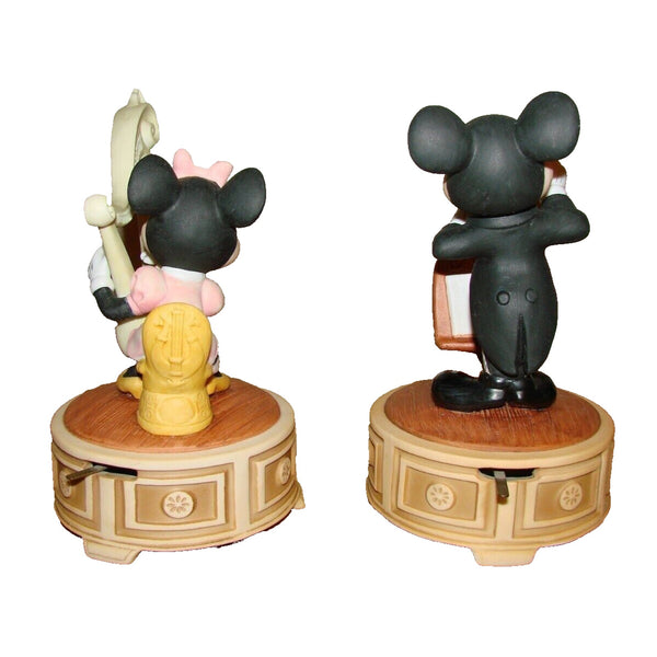 Walt Disney Productions Mickey & Minnie Wind Porcelain Musical Figurines Vintage