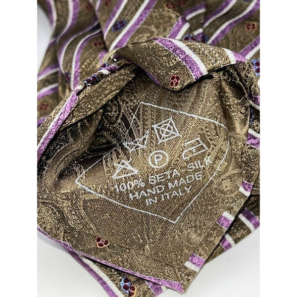 Brioni Silk Tie Handmade Italy Paisley Striped Geometric Satin Luxury
