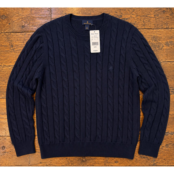 Brooks Brothers Navy Blue Cable Knit Cotton Crewneck Sweater Men's XL NWT $108