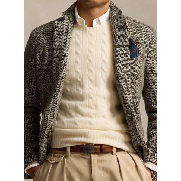 Polo Ralph Lauren Cable Knit Sweater Men's L Cream Wool Cashmere Pony