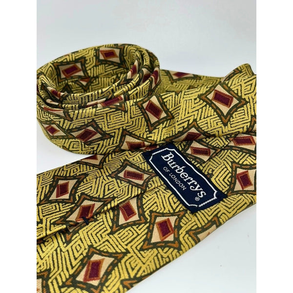 Burberrys of London Vintage Silk Tie Geometric Pattern Yellow Green Red