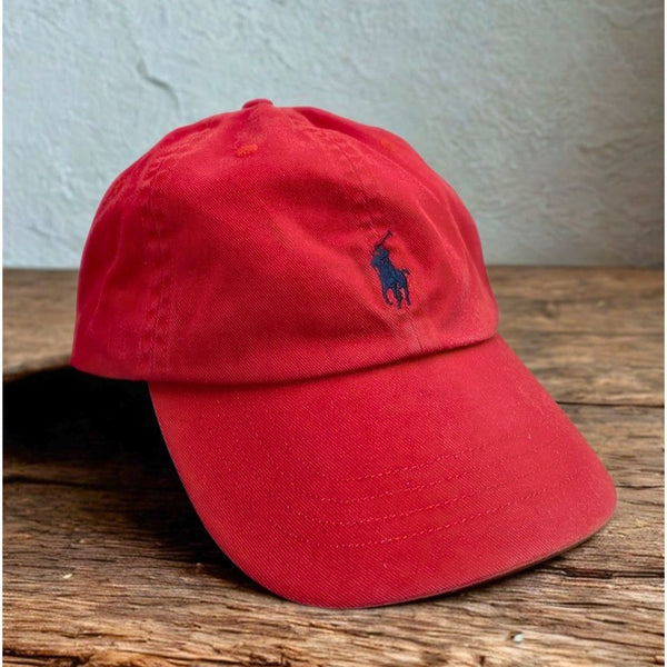 Polo Ralph Lauren Red Strapback Hat Black Pony Logo Adjustable Dad Cap Cotton