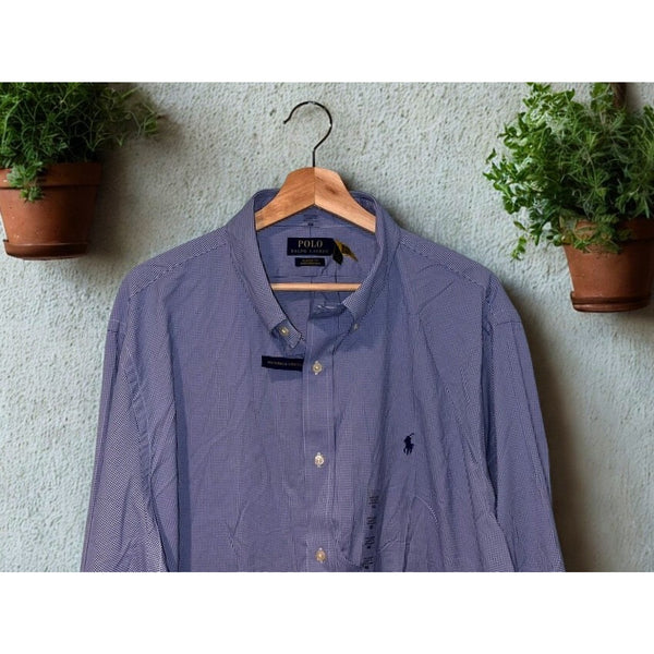 Polo Ralph Lauren Classic Fit Gingham Performance Shirt Navy White 2XL NWT