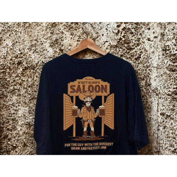 Birddogs Wyatt Slurp’s Saloon Tee 2XL Black Funny Western Cowboy Graphic EUC