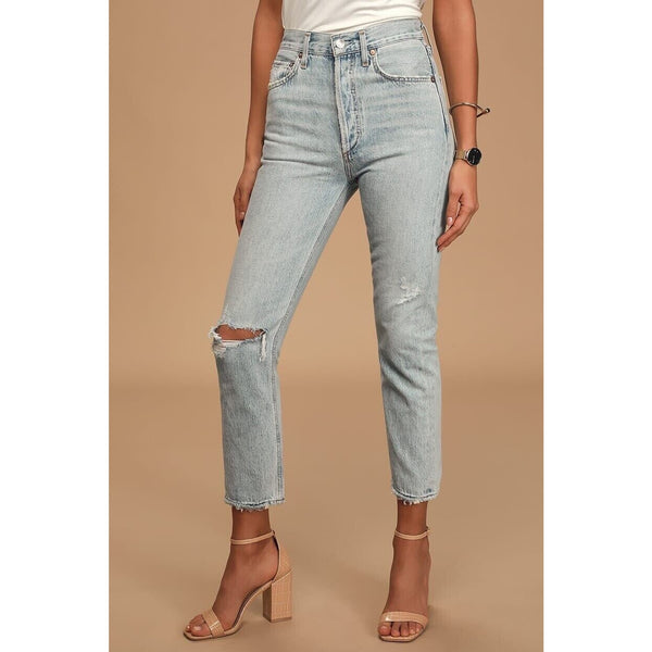 AGOLDE Riley High Rise Straight Crop Jeans Shatter Wash 28x26 NWOT MSRP $188