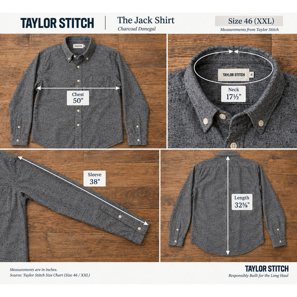Taylor Stitch The Jack Shirt Men's 2XL 46 Charcoal Donegal Nep Organic Cotton