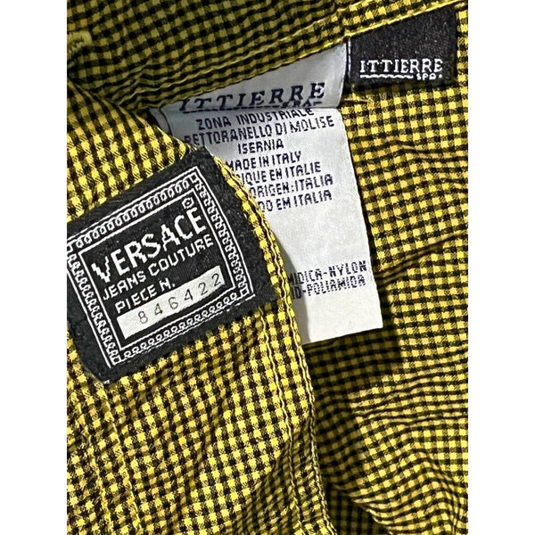 Versace Jeans Couture Ittierre 90s Plaid Button Up Shirt Black Yellow Sz XL