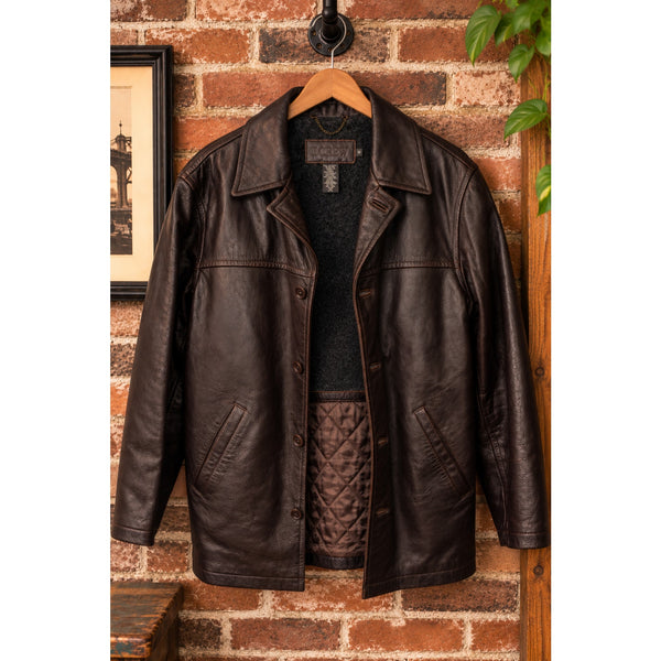 J.Crew Vintage Brown Leather Wool Blanket Lined Car Coat Jacket Men’s M Vintage