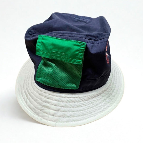 Polo Ralph Lauren Bucket Hat Nylon Navy White Pocket Adjustable S/M EUC