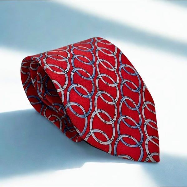 Gucci Silk Tie Red Equestrian Horsebit Geometric Made in Italy Luxury Classic