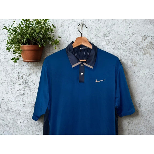 Nike Tiger Woods TW Perforated Panel Polo Blue Gray 585783 Men’s Sz M Golf EUC