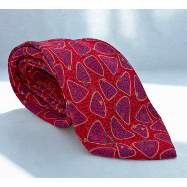 Yves Saint Laurent Vintage 80s Silk Tie Navy Red Geometric Italy Handmade Retro