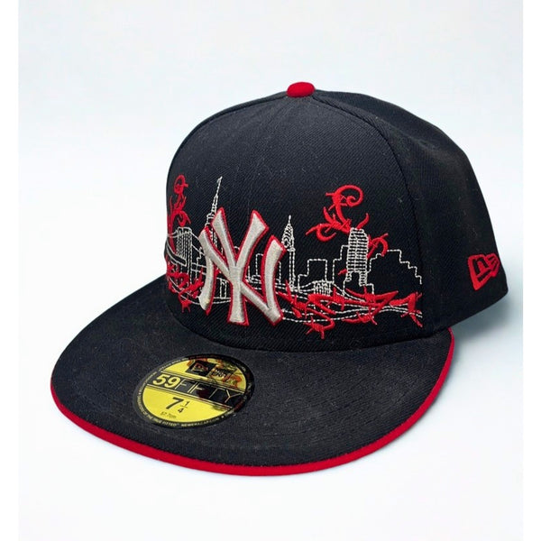 New York Yankees New Era 59FIFTY Fitted Hat 7 1/4 Skyline Y2K Wool MLB Black