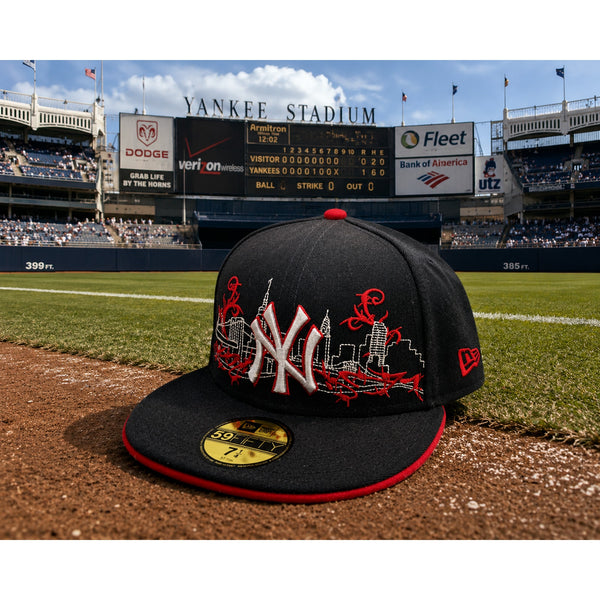 New York Yankees New Era 59FIFTY Fitted Hat 7 1/4 Skyline Y2K Wool MLB Black