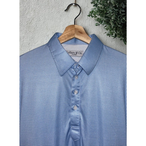 Collars & Co XL Blue Micro Check Performance Polo Dress Collar Golf Shirt EUC