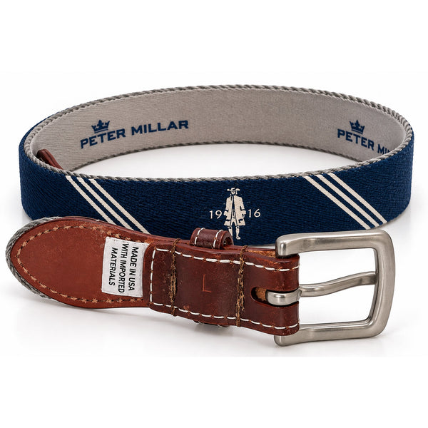 Peter Millar Quaker Ridge Golf Club Youth Belt Large Blue Woven Leather 30"