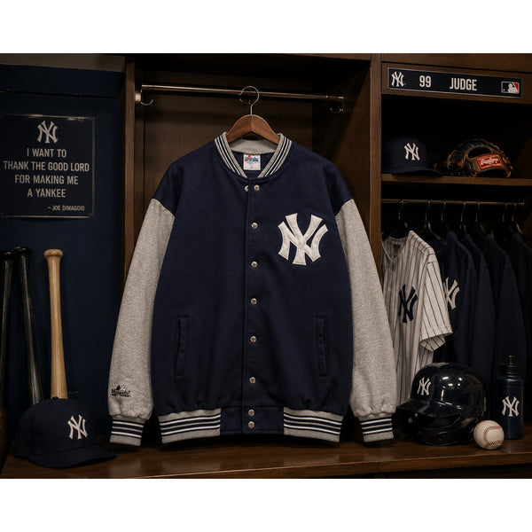 New York Yankees Majestic MLB Button Down Bomber Jacket Men XL USA Vintage 90s