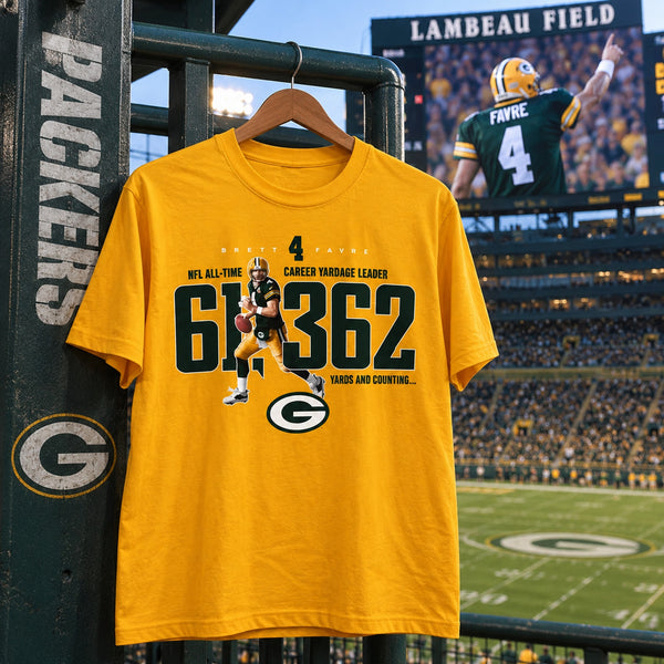 Green Bay Packers Brett Favre 61362 Yards Counting Reebok Shirt Men's S NFL